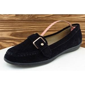 Lands' End Size 7.5 M Black Round Toe Loafer Leather Women‎